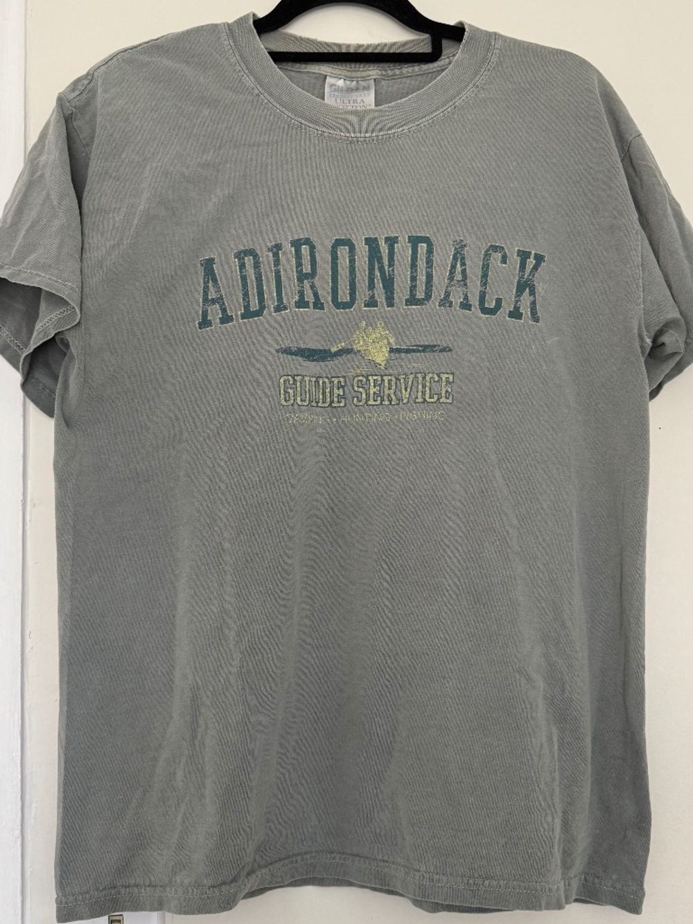 VINTAGE y2k Adirondack Guide Service distressed tee green Gildan L